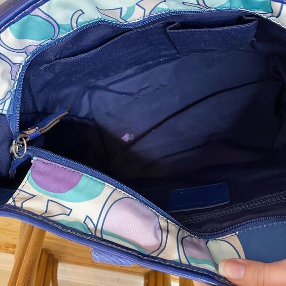 Coach Kyra Scarf Print C Signature Tote Bag Purple Blue Vintage Geometric Medium - Picture 6 of 10